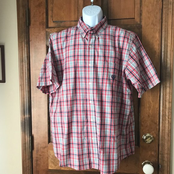 Chaps Red & Blue Plaid Short Sleeve Casual Button-Down Shirt X-Large - Picture 1 of 13